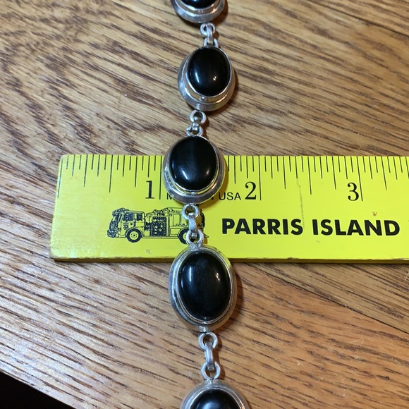 Vintage Heavy Sterling Silver Black Onyx Bracelet - Picture 15 of 17